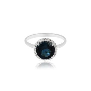 18kt White Gold Natural Diamond & Natural Blue Topaz London Women Ring