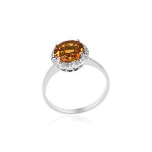 18kt White Gold Natural Diamond & Natural Citrine Women Ring