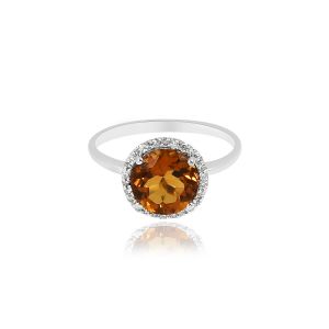 18kt White Gold Natural Diamond & Natural Citrine Women Ring