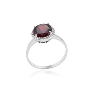 18kt White Gold Natural Diamond & Garnet Women Ring