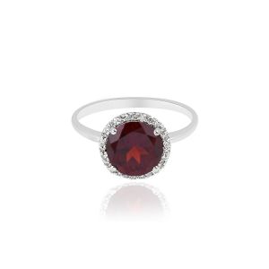 18kt White Gold Natural Diamond & Garnet Women Ring