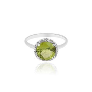 18kt White Gold Natural Diamond & Peridot Women Ring