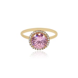 18kt Yellow Gold Natural Diamonds & Natural Pink Topaz Ring