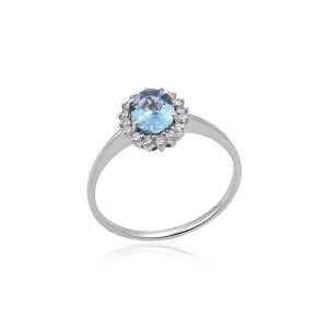 Dwarkas Arcobaleno Ring In 18Kt White Gold With Natural Diamonds & Aquamarine