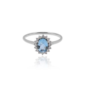 Dwarkas Arcobaleno Ring In 18Kt White Gold With Natural Diamonds & Aquamarine