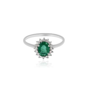 Dwarkas Arcobaleno Ring In 18Kt White Gold With Natural Diamonds & Emerald