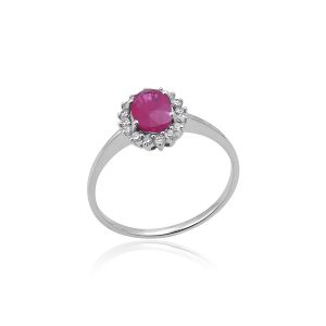 Dwarkas Arcobaleno Ring In 18Kt White Gold With Natural Diamonds & Ruby