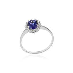 Dwarkas Arcobaleno Ring In 18Kt White Gold With Natural Diamonds & Tenzanite