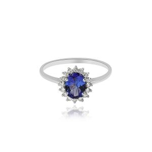 Dwarkas Arcobaleno Ring In 18Kt White Gold With Natural Diamonds & Tenzanite