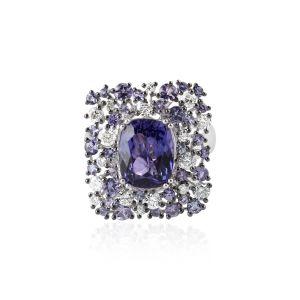 18Kt Solid White Gold Ring Natural Tanzanite & Diamond 