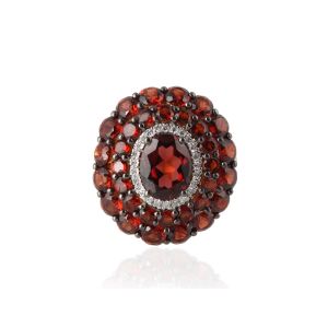 18Kt Gold Stone Genuine Garnet and Diamond Accent Halo Ring
