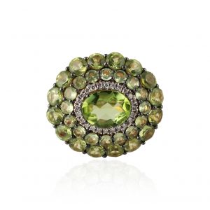 18Kt Yellow Gold With Peridot & Diamond Cocktail Wedding Ring