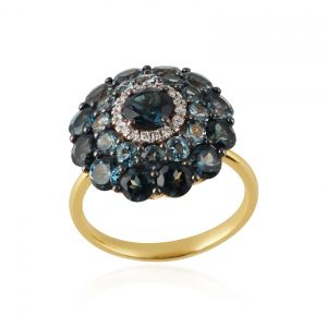 Cluster Thai Princess Style Yellow Gold Ring