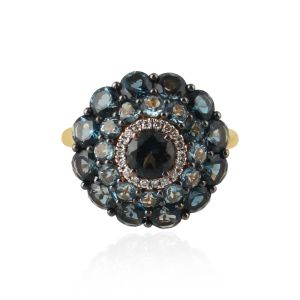Cluster Thai Princess Style Yellow Gold Ring