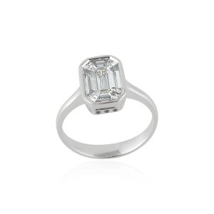 18Kt White Gold With Bezel Emerald Cut Diamond Ring