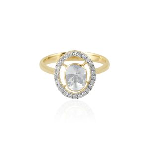 Shimmering 14 Karat Yellow Gold And Diamond Cluster Polki Ring