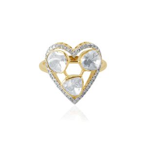 Heart Shaped Gold Western Diamond Polki Ring