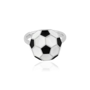 Sports Jewellery Football Ring 925 Sterling Silver Black & white enamel Rings