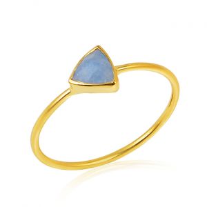 925 Sterling Silver Slender Ring With Natural Blue Chalcedony