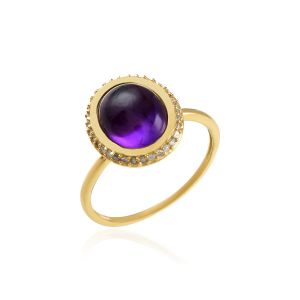 925 Sterling Silver Classic Halo Ring With African Amethyst & White Topaz