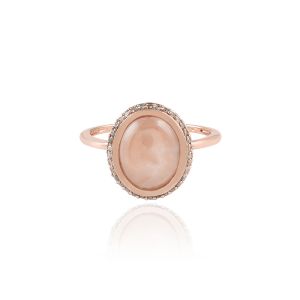 925 Sterling Silver Classic Halo Ring With Rose Quartz & White Topaz