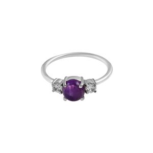 925 Sterling Silver Dainty Ring With Amethyst & White Topaz