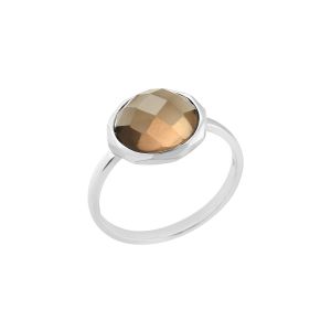 925 Sterling Silver Classic Ring With Smoky Quartz