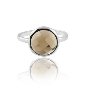 925 Sterling Silver Classic Ring With Smoky Quartz