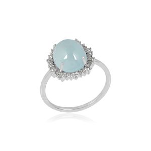 18Kt White Gold Natural Diamonds & Natural Milky Aquamarine Fetching Ring