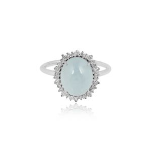 18Kt White Gold Natural Diamonds & Natural Milky Aquamarine Fetching Ring