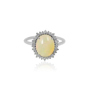 18Kt White Gold Natural Diamonds & Natural Ethoipian Opal Woman Gemstone Ring