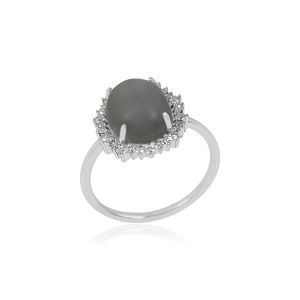 18Kt White Gold Natural Diamonds & Natural Moon Stone Grey Fetching Ring