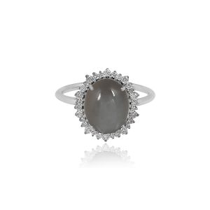 18Kt White Gold Natural Diamonds & Natural Moon Stone Grey Fetching Ring