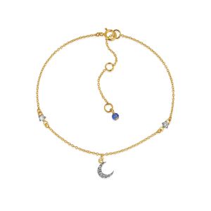 18Kt Gold Moon & Star Minimalist Chain Bracelet With Natural Diamonds & Blue Sapphire