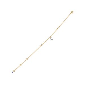 18Kt Gold Moon & Star Minimalist Chain Bracelet With Natural Diamonds & Blue Sapphire