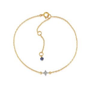 18kt Yellow Gold Sheer Chain Bracelet With Natural Diamond & Blue Sapphire