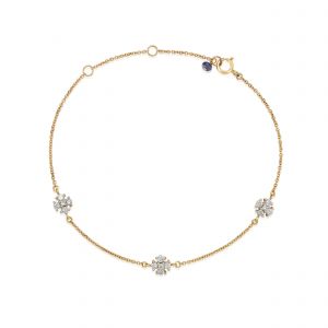 18kt Yellow Gold Cross Chain Bracelet With Diamonds & Blue Sapphire