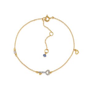 18Kt Yellow Gold Key Chain Bracelet With Natural Diamond & Blue Sapphire