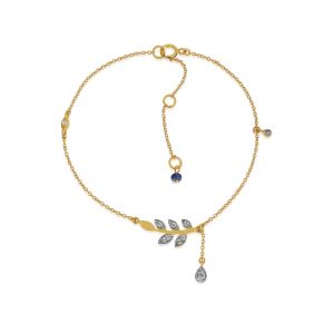 18Kt Yellow Gold Leaf Chain Bracelet With Natural Diamond & Gem Stone