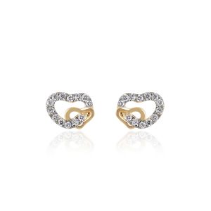 18Kt Gold Double Heart Stud With Natural Diamond