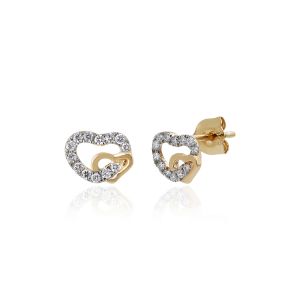 18Kt Gold Double Heart Stud With Natural Diamond