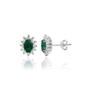 18kt White Gold Natural Diamond & Natural Emerald Stylish Earring