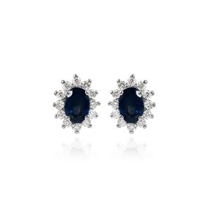 18kt White Gold Natural Diamond & Natural Blue Sapphire Stylish Earring