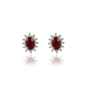 18Kt yellow Gold Natural Diamond & Natural Ruby Gemstone Earring