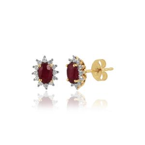 18Kt yellow Gold Natural Diamond & Natural Ruby Gemstone Earring
