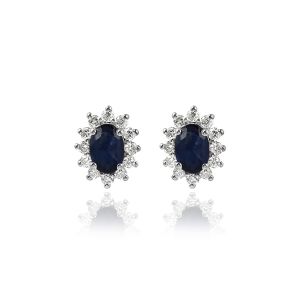 18Kt White Gold Natural Diamond & Natural Blue Sapphire Gemstone Earring