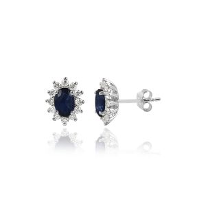 18Kt White Gold Natural Diamond & Natural Blue Sapphire Gemstone Earring