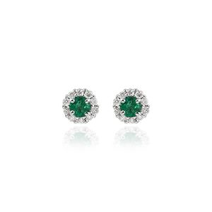 18Kt White Gold Natural Diamond & Natural Emerald Mini Earring