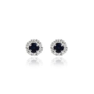 18Kt White Gold Natural Diamond & Natural Blue Sapphire Mini Earring