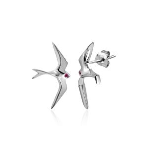 18Kt White Gold Bird Stud With Natural Ruby